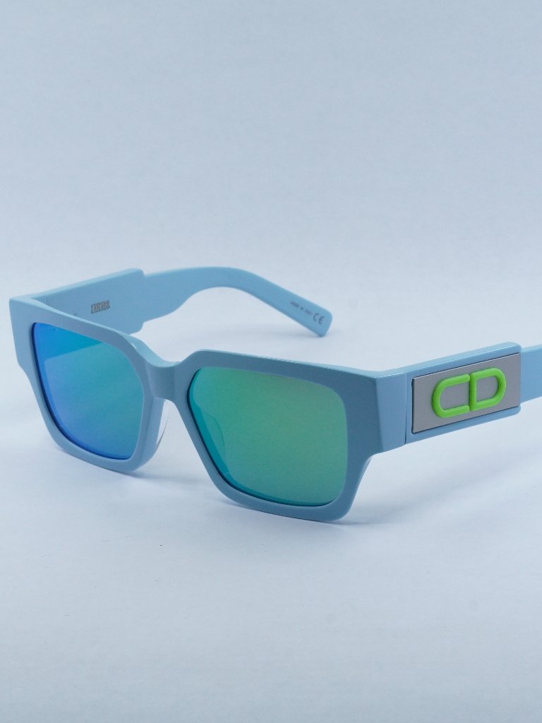 Dior Cd Su 80c7 Sunglasses Light Blue Square Frame, Blue Mirrored Green Lenses